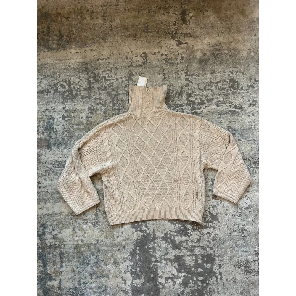 NWT Elie Tahari cowl‎ neck cable knit cream beige sweater Medium
